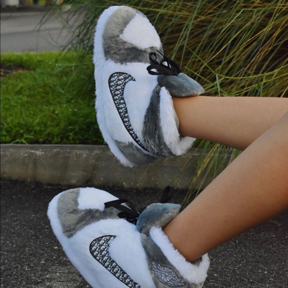 White and grey sneaker slippers